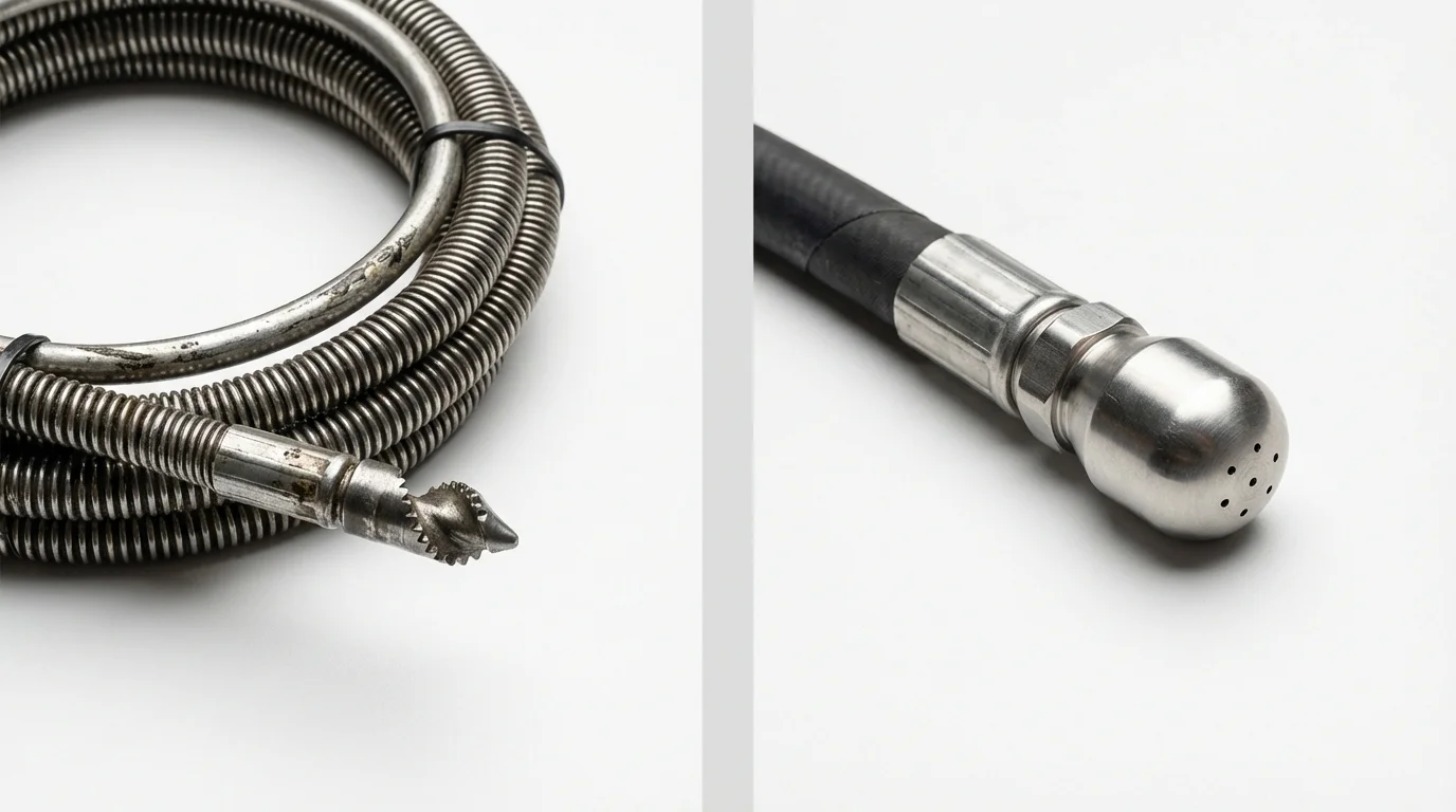 Drain snake cable and hydro jetting nozzle used for drain cleaning in Monmouth, OR